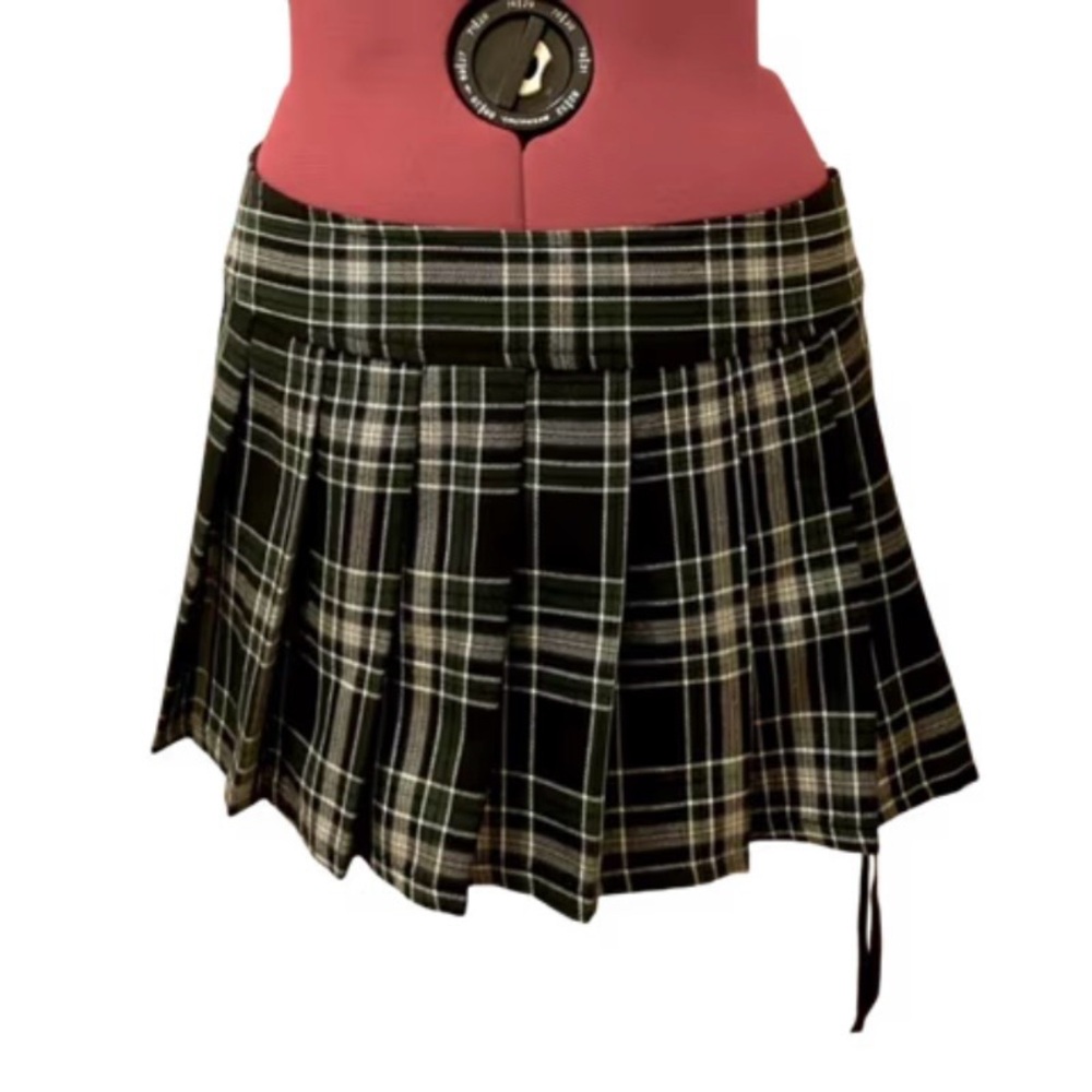 Vintage 90s Lip Service green plaid pleated zip up mini skirt Small goth punk